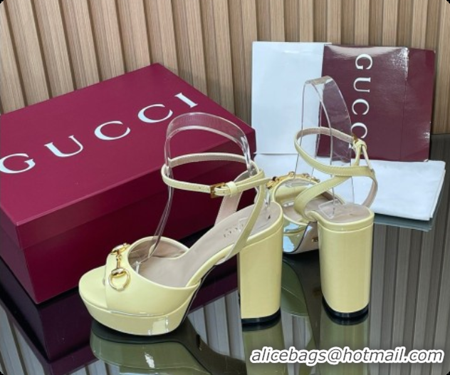 Popular Style Gucci Lambskin Leather Platform Sandals 11.5cm with Horsebit and Strass Yellow 2026 795224