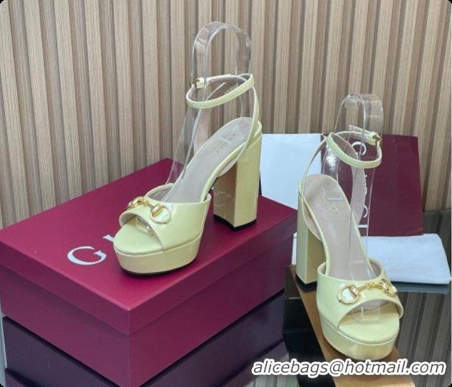 Popular Style Gucci Lambskin Leather Platform Sandals 11.5cm with Horsebit and Strass Yellow 2026 795224