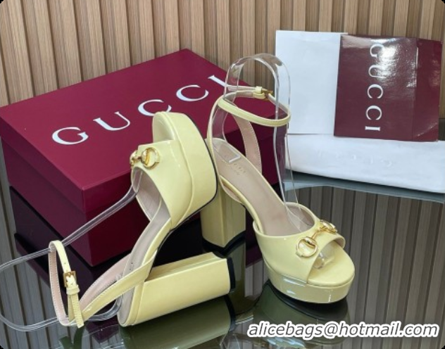 Popular Style Gucci Lambskin Leather Platform Sandals 11.5cm with Horsebit and Strass Yellow 2026 795224