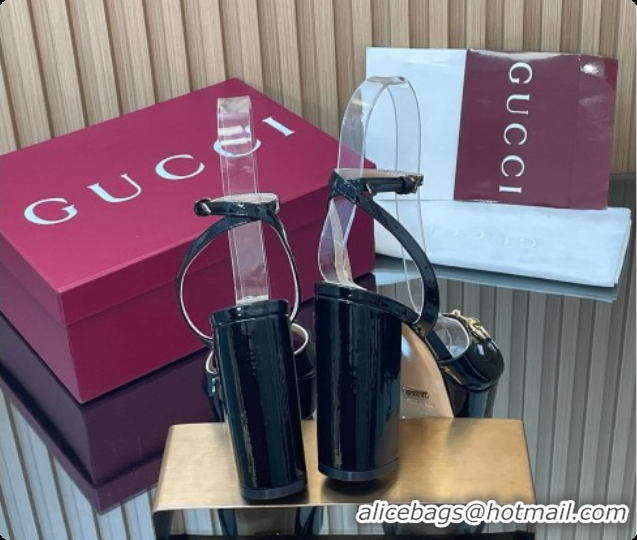 Good Quality Gucci Lambskin Leather Platform Sandals 11.5cm with Horsebit and Strass Black 2026 795224