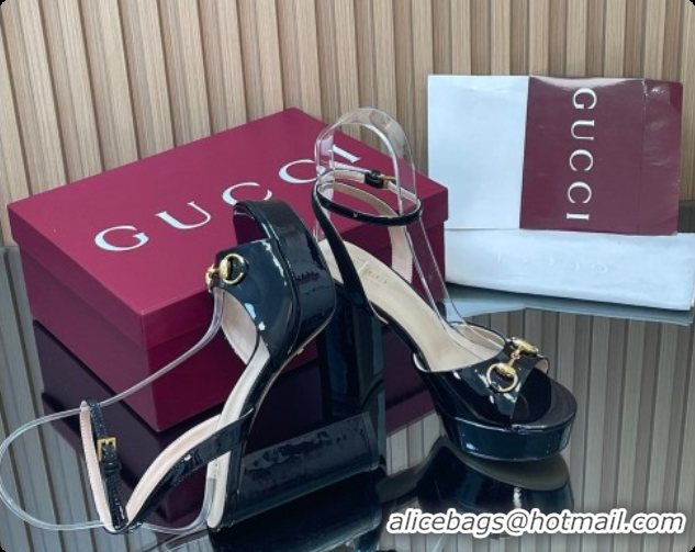 Good Quality Gucci Lambskin Leather Platform Sandals 11.5cm with Horsebit and Strass Black 2026 795224