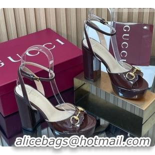 Luxurious Gucci Lambskin Leather Platform Sandals 11.5cm with Horsebit and Strass Brown 2026 795224