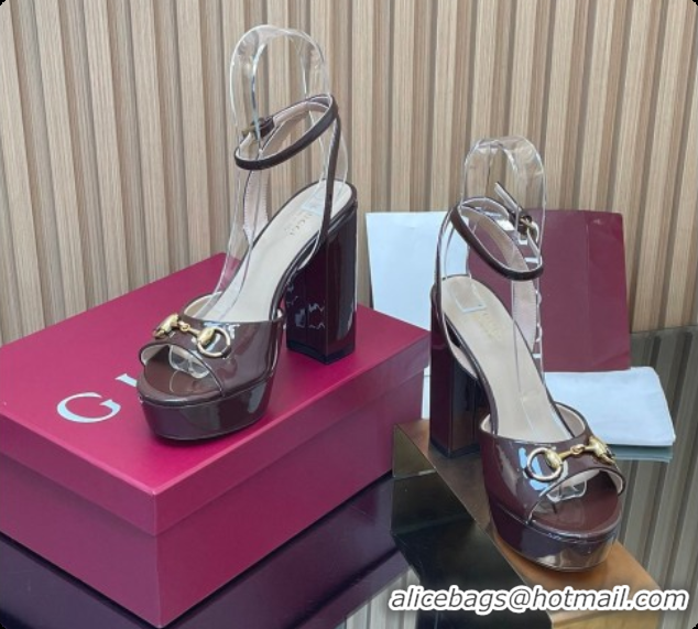 Luxurious Gucci Lambskin Leather Platform Sandals 11.5cm with Horsebit and Strass Brown 2026 795224