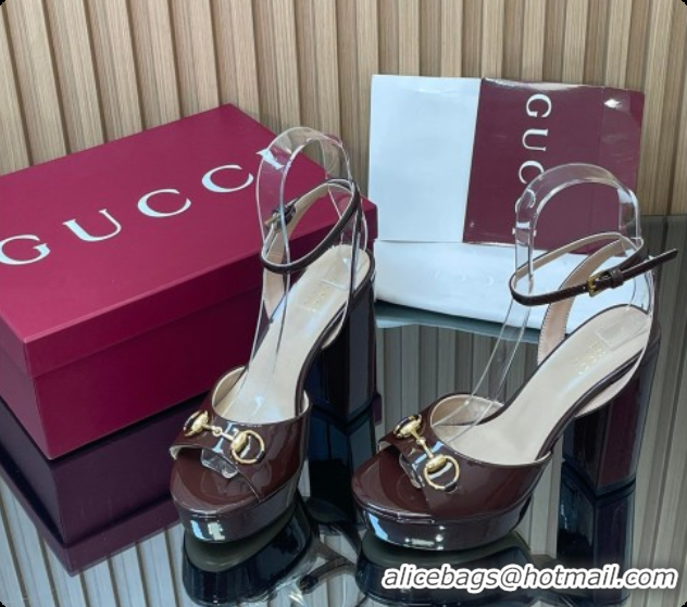 Luxurious Gucci Lambskin Leather Platform Sandals 11.5cm with Horsebit and Strass Brown 2026 795224
