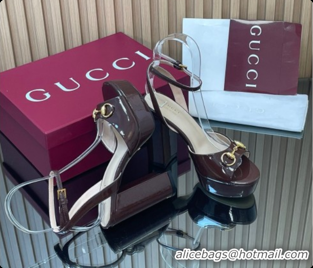 Luxurious Gucci Lambskin Leather Platform Sandals 11.5cm with Horsebit and Strass Brown 2026 795224