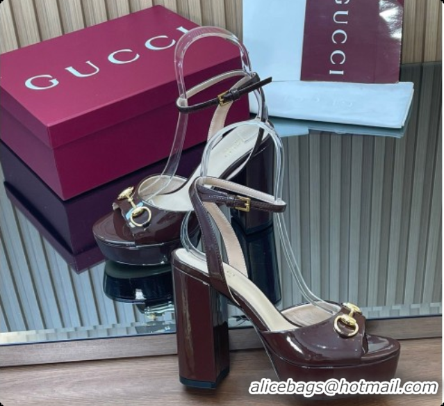 Luxurious Gucci Lambskin Leather Platform Sandals 11.5cm with Horsebit and Strass Brown 2026 795224