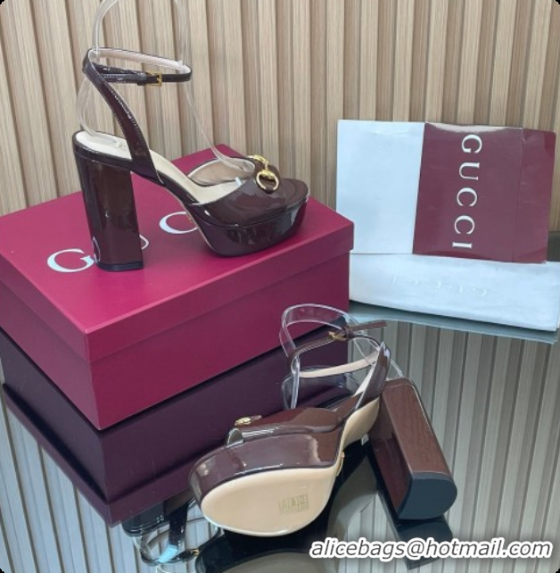 Luxurious Gucci Lambskin Leather Platform Sandals 11.5cm with Horsebit and Strass Brown 2026 795224