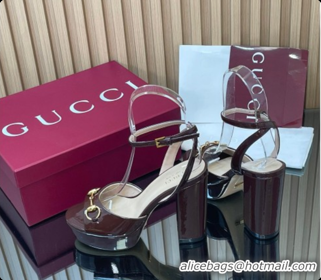 Luxurious Gucci Lambskin Leather Platform Sandals 11.5cm with Horsebit and Strass Brown 2026 795224