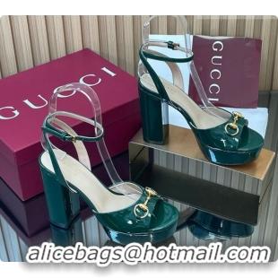Pretty Style Gucci Lambskin Leather Platform Sandals 11.5cm with Horsebit and Strass Green 2026 795224