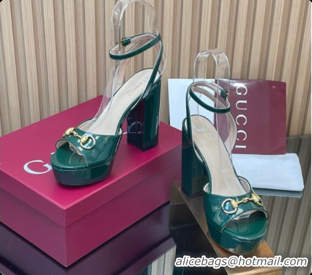 Pretty Style Gucci Lambskin Leather Platform Sandals 11.5cm with Horsebit and Strass Green 2026 795224