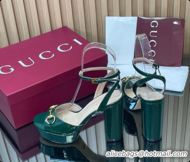 Pretty Style Gucci Lambskin Leather Platform Sandals 11.5cm with Horsebit and Strass Green 2026 795224