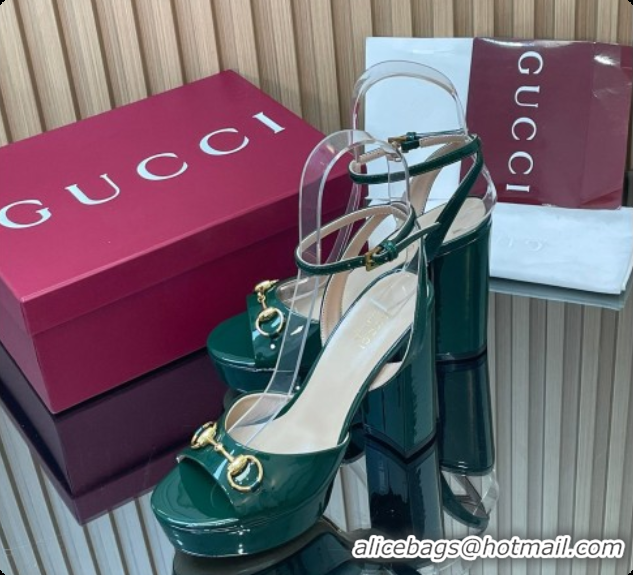 Pretty Style Gucci Lambskin Leather Platform Sandals 11.5cm with Horsebit and Strass Green 2026 795224