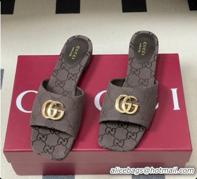 Best Price Gucci GG Canvas Flat Slides Sandal Dark Brown 2026 GG030503