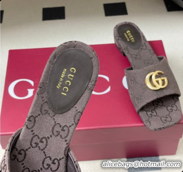 Best Price Gucci GG Canvas Flat Slides Sandal Dark Brown 2026 GG030503