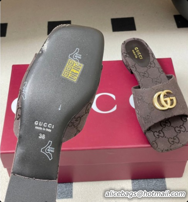 Best Price Gucci GG Canvas Flat Slides Sandal Dark Brown 2026 GG030503