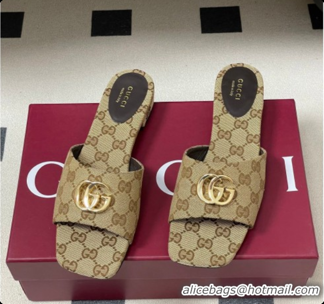 Most Popular Gucci GG Canvas Flat Slides Sandal Beige 2026 GG030503