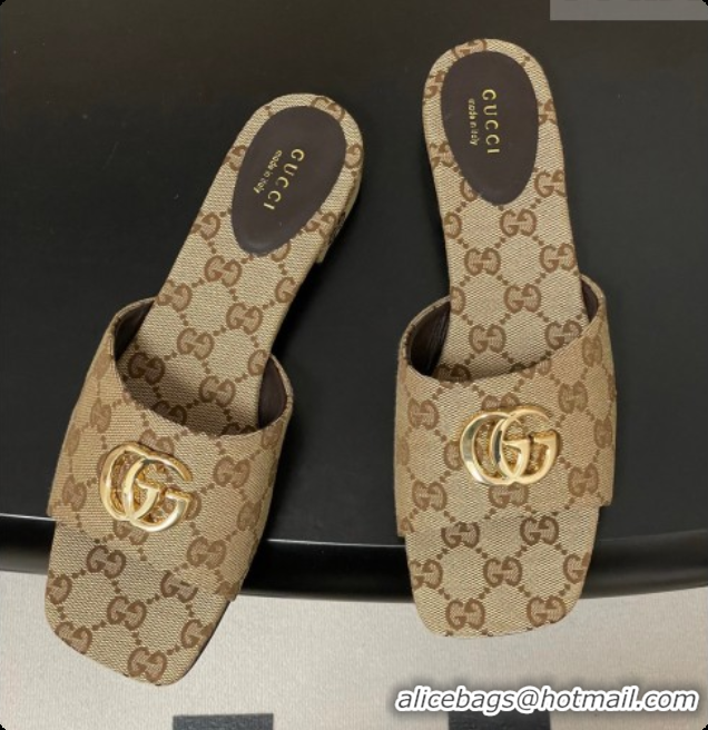 Most Popular Gucci GG Canvas Flat Slides Sandal Beige 2026 GG030503