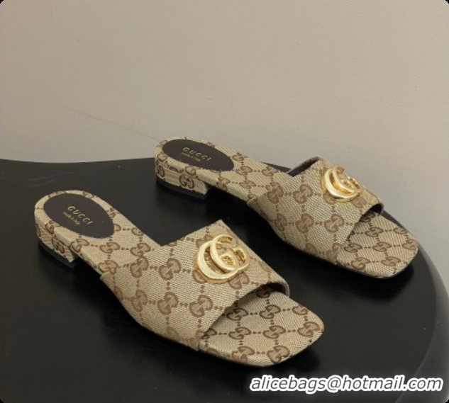 Most Popular Gucci GG Canvas Flat Slides Sandal Beige 2026 GG030503