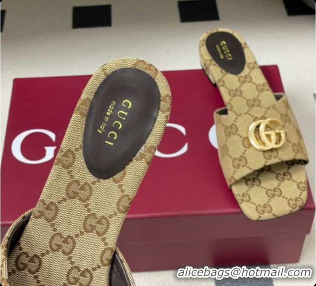 Most Popular Gucci GG Canvas Flat Slides Sandal Beige 2026 GG030503