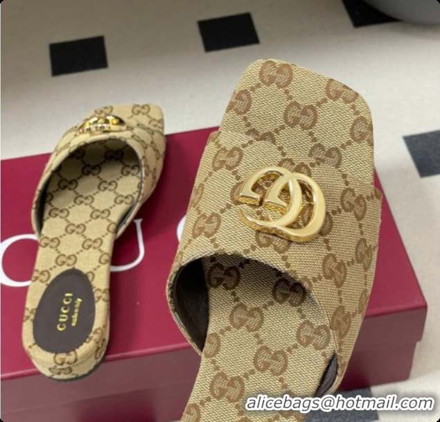 Most Popular Gucci GG Canvas Flat Slides Sandal Beige 2026 GG030503