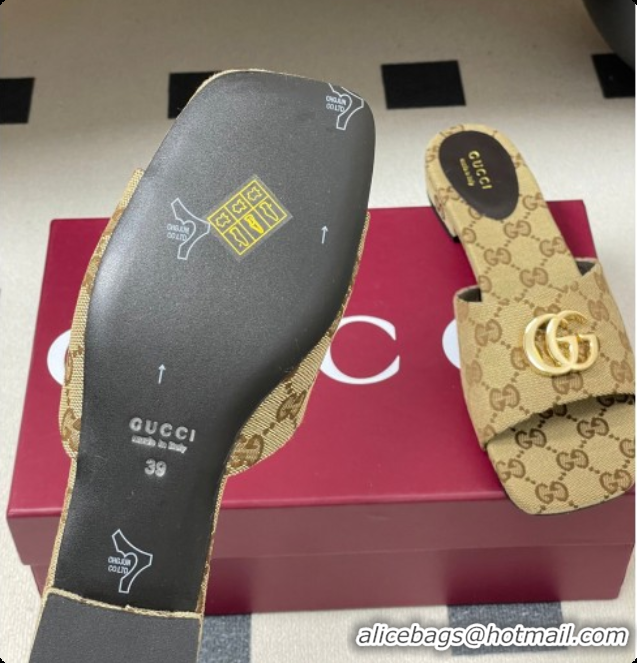 Most Popular Gucci GG Canvas Flat Slides Sandal Beige 2026 GG030503