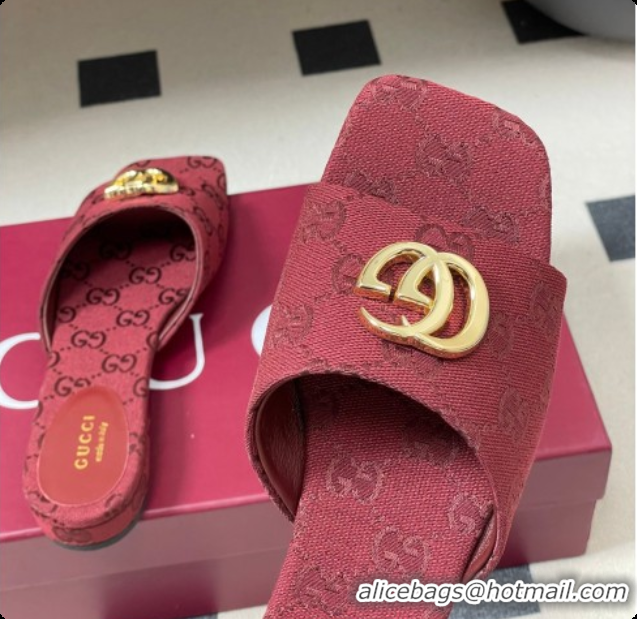 Top Grade Gucci GG Canvas Flat Slides Sandal Red 2026 GG030503