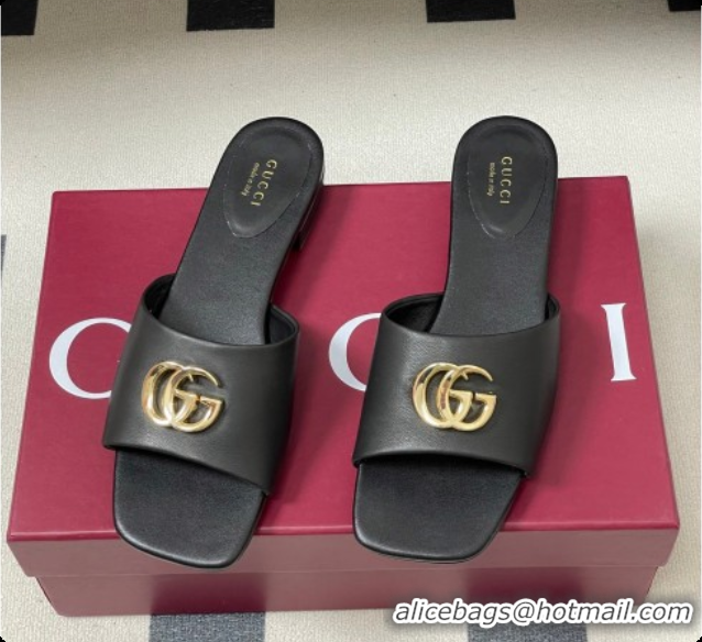 Purchase Gucci Lambskin Leather Flat Slides Sandal Black 2026 GG030503