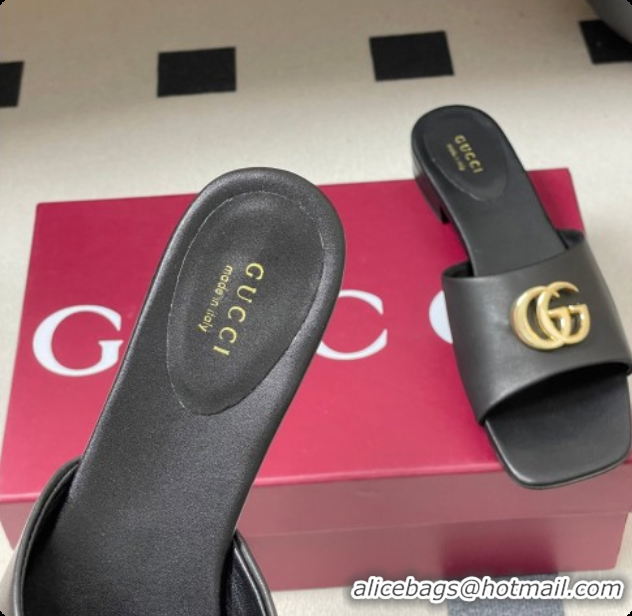 Purchase Gucci Lambskin Leather Flat Slides Sandal Black 2026 GG030503