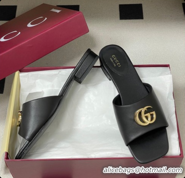 Purchase Gucci Lambskin Leather Flat Slides Sandal Black 2026 GG030503