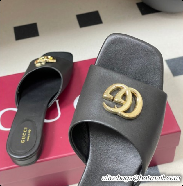 Purchase Gucci Lambskin Leather Flat Slides Sandal Black 2026 GG030503