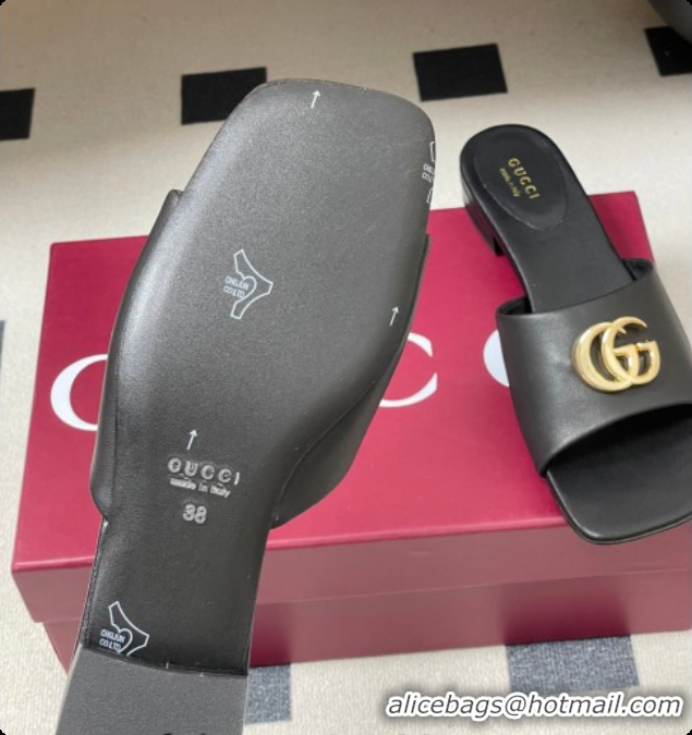 Purchase Gucci Lambskin Leather Flat Slides Sandal Black 2026 GG030503