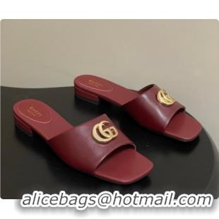 Buy Discount Gucci Lambskin Leather Flat Slides Sandal Burgundy 2026 GG030503