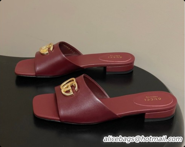 Buy Discount Gucci Lambskin Leather Flat Slides Sandal Burgundy 2026 GG030503