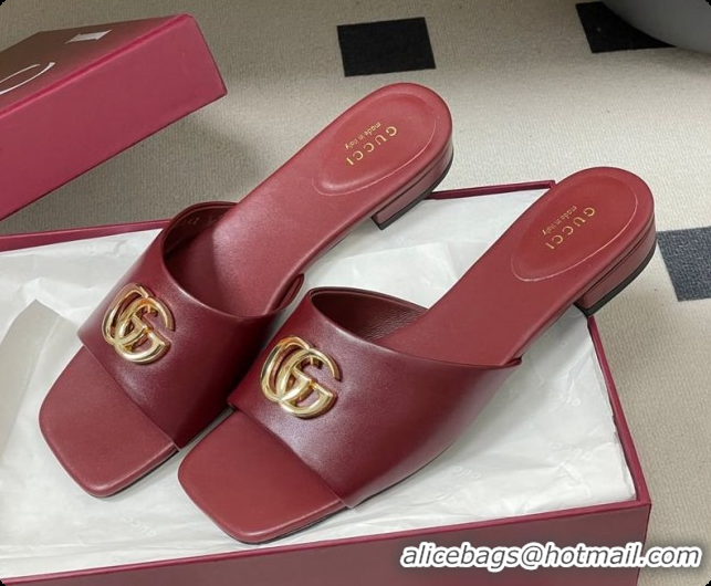 Buy Discount Gucci Lambskin Leather Flat Slides Sandal Burgundy 2026 GG030503