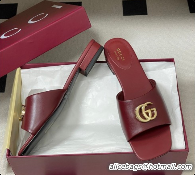 Buy Discount Gucci Lambskin Leather Flat Slides Sandal Burgundy 2026 GG030503