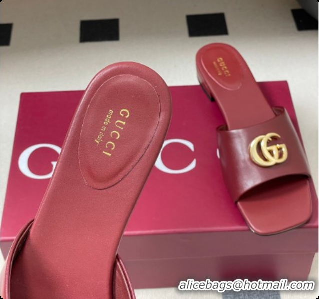 Buy Discount Gucci Lambskin Leather Flat Slides Sandal Burgundy 2026 GG030503