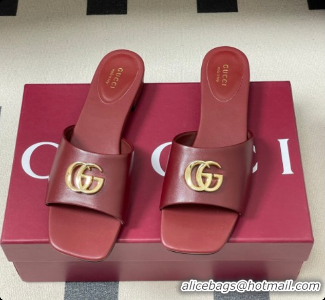 Buy Discount Gucci Lambskin Leather Flat Slides Sandal Burgundy 2026 GG030503