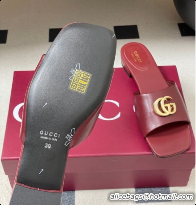 Buy Discount Gucci Lambskin Leather Flat Slides Sandal Burgundy 2026 GG030503