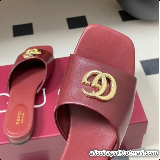 Buy Discount Gucci Lambskin Leather Flat Slides Sandal Burgundy 2026 GG030503