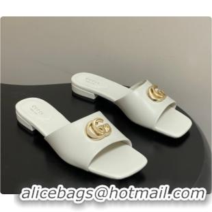Top Design Gucci Lambskin Leather Flat Slides Sandal White 2026 GG030503