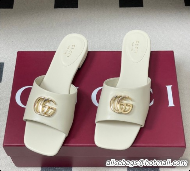 Top Design Gucci Lambskin Leather Flat Slides Sandal White 2026 GG030503