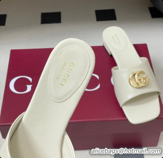 Top Design Gucci Lambskin Leather Flat Slides Sandal White 2026 GG030503