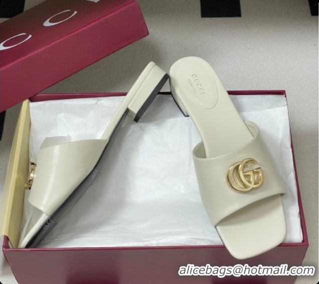 Top Design Gucci Lambskin Leather Flat Slides Sandal White 2026 GG030503