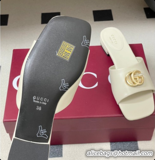Top Design Gucci Lambskin Leather Flat Slides Sandal White 2026 GG030503