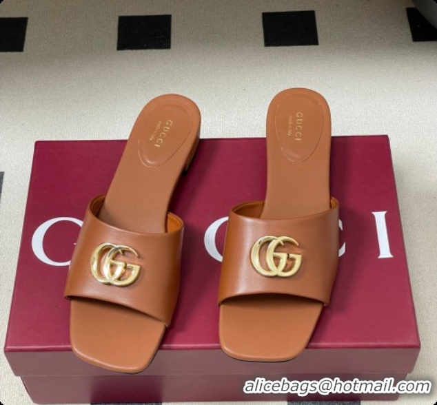 Grade Quality Gucci Lambskin Leather Flat Slides Sandal Brown 2026 GG030503