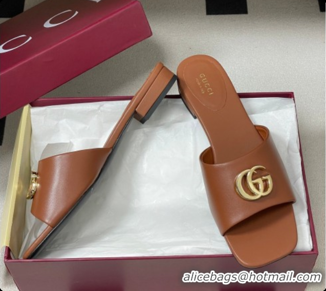 Grade Quality Gucci Lambskin Leather Flat Slides Sandal Brown 2026 GG030503