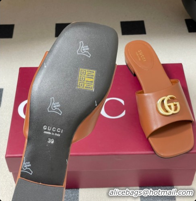 Grade Quality Gucci Lambskin Leather Flat Slides Sandal Brown 2026 GG030503