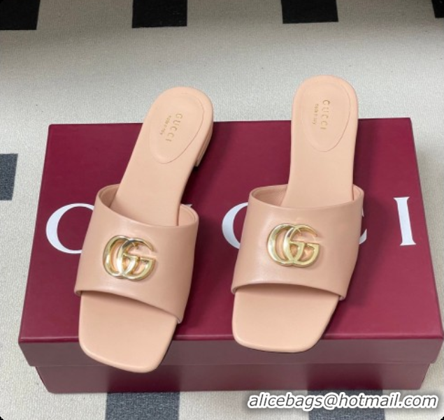 Most Popular Gucci Lambskin Leather Flat Slides Sandal Pale Pink 2026 GG030503