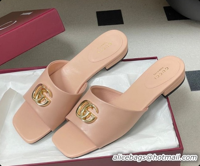 Most Popular Gucci Lambskin Leather Flat Slides Sandal Pale Pink 2026 GG030503