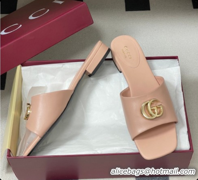 Most Popular Gucci Lambskin Leather Flat Slides Sandal Pale Pink 2026 GG030503
